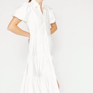 NWT Brochu Walker Size Medium Ivory Havana Tiered Midi V-Neck Dress